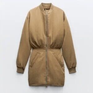 Zara NWT Puffy Bomber Full Zip Mini Dress XS MINIMALIST QUIET FLEX MODERN COUTUR